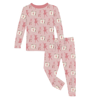 Long Sleeve Pajama Set in Baby Rose Ballet Dancers