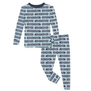 Long Sleeve Pajama Set in Spring Sky London Trains