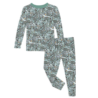 Long Sleeve Pajama Set in Spring Sky Tinkering