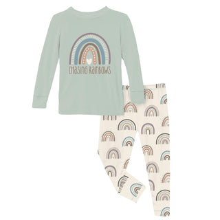 Long Sleeve Graphic Tee Pajama Set in Earthly Rainbows