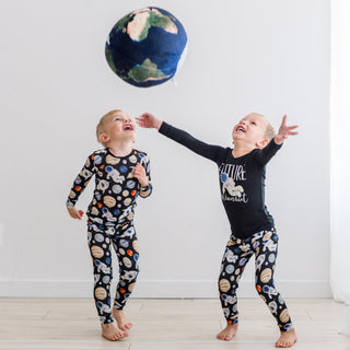 Long Sleeve Graphic Tee Pajama Set in Midnight Space Dream