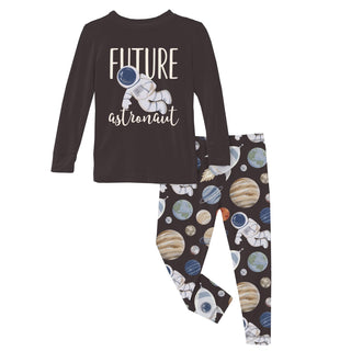 Long Sleeve Graphic Tee Pajama Set in Midnight Space Dream