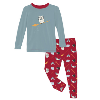 Print Graphic Tee Long Sleeve Pajama Set: Crimson Magical World