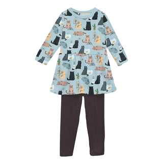 Long Sleeve Playtime Outfit Set in Spring Sky House Cats