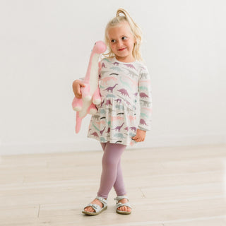 Long Sleeve Playtime Outfit Set in Lavender Dino Museum