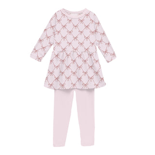 Long Sleeve Playtime Outfit Set in Shrinking Violet Bow Lattice