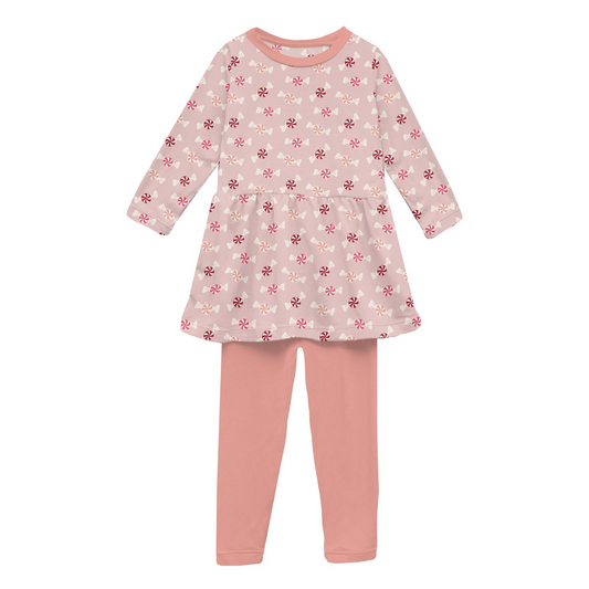 Print Long Sleeve Playtime Outfit Set in Baby Rose Peppermint