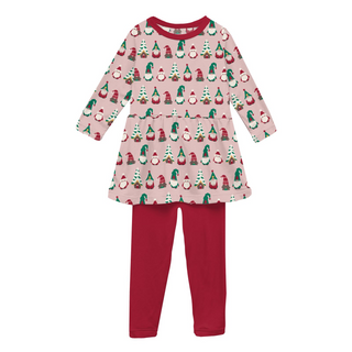 Print Long Sleeve Playtime Outfit Set in Baby Rose Gnomes