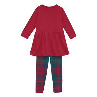 Print Long Sleeve Playtime Outfit Set in Peacock Plaid