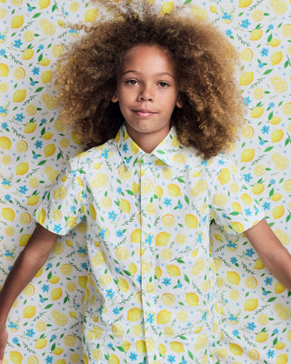 Lemon Zest Day Party Shirt – Boys Lemon Print Short Sleeve Button-Down Shirt