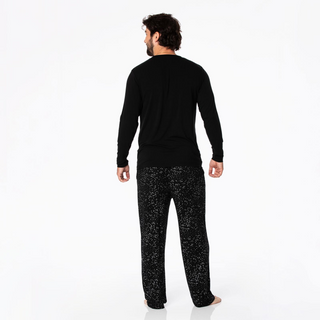 Men's Bamboo Print Long Sleeve Pajama Set: Midnight Foil Constellations