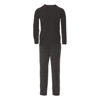 Men's Bamboo Print Long Sleeve Pajama Set: Midnight Foil Constellations