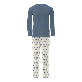 Men's Print Long Sleeve Pajama Set: Natural Ski Birds