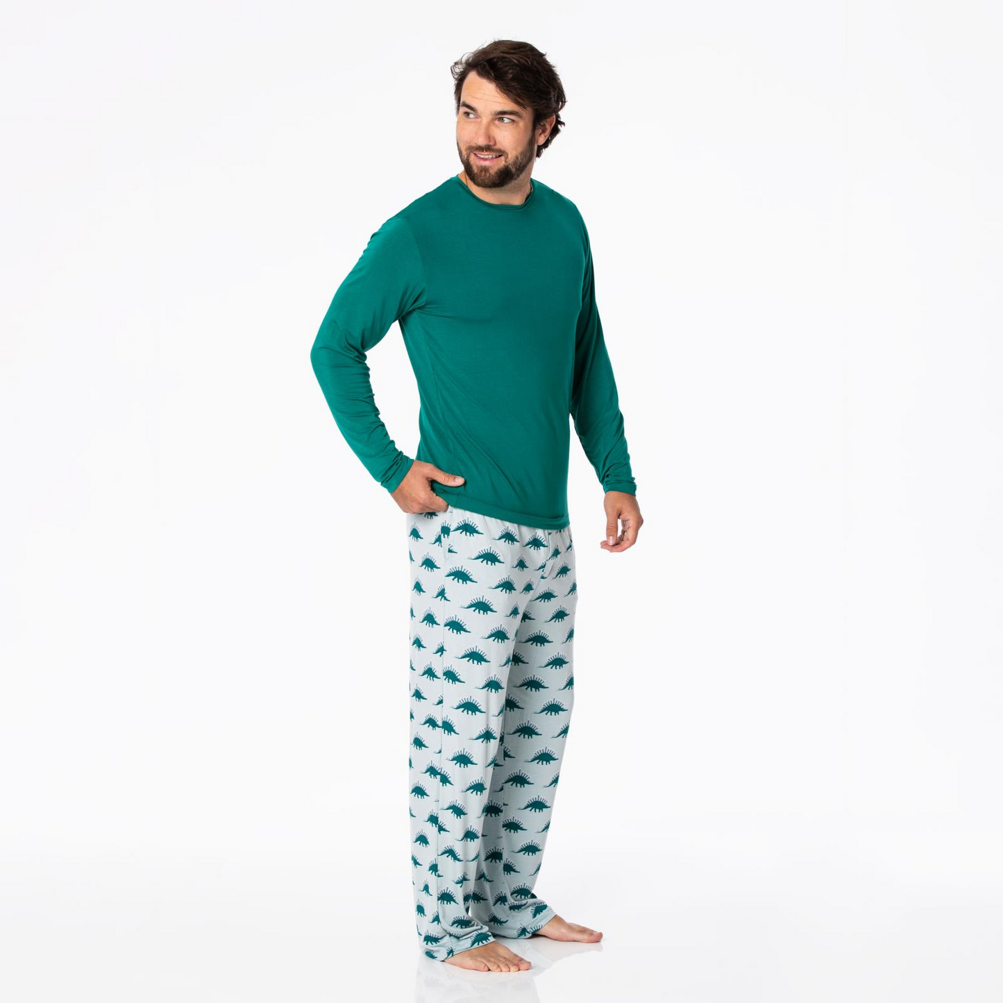Kickee Pants Men's Print Long Sleeve Pajama Set: Pearl Blue Menorahsaurus