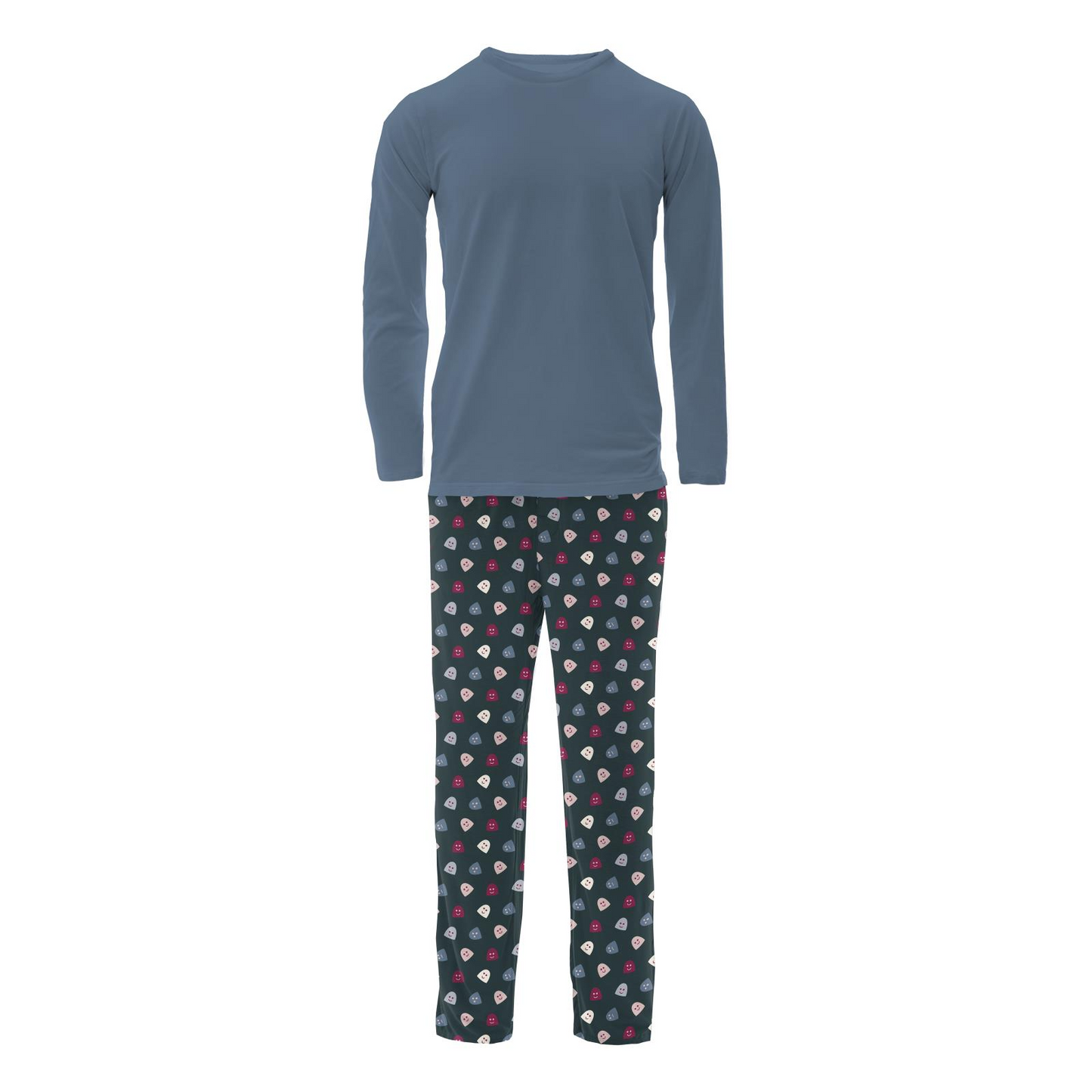 Kickee Pants Men's Print Long Sleeve Pajama Set: Pine Happy Ghosts/Pine Happy Gumdrops