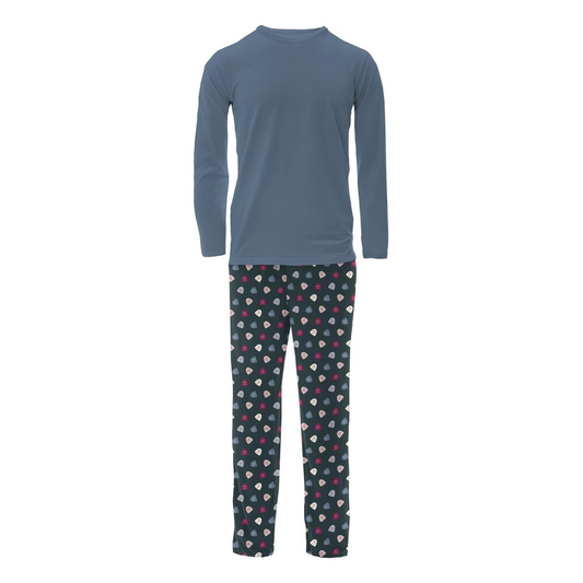 Kickee Pants Men's Print Long Sleeve Pajama Set: Pine Happy Gumdrops