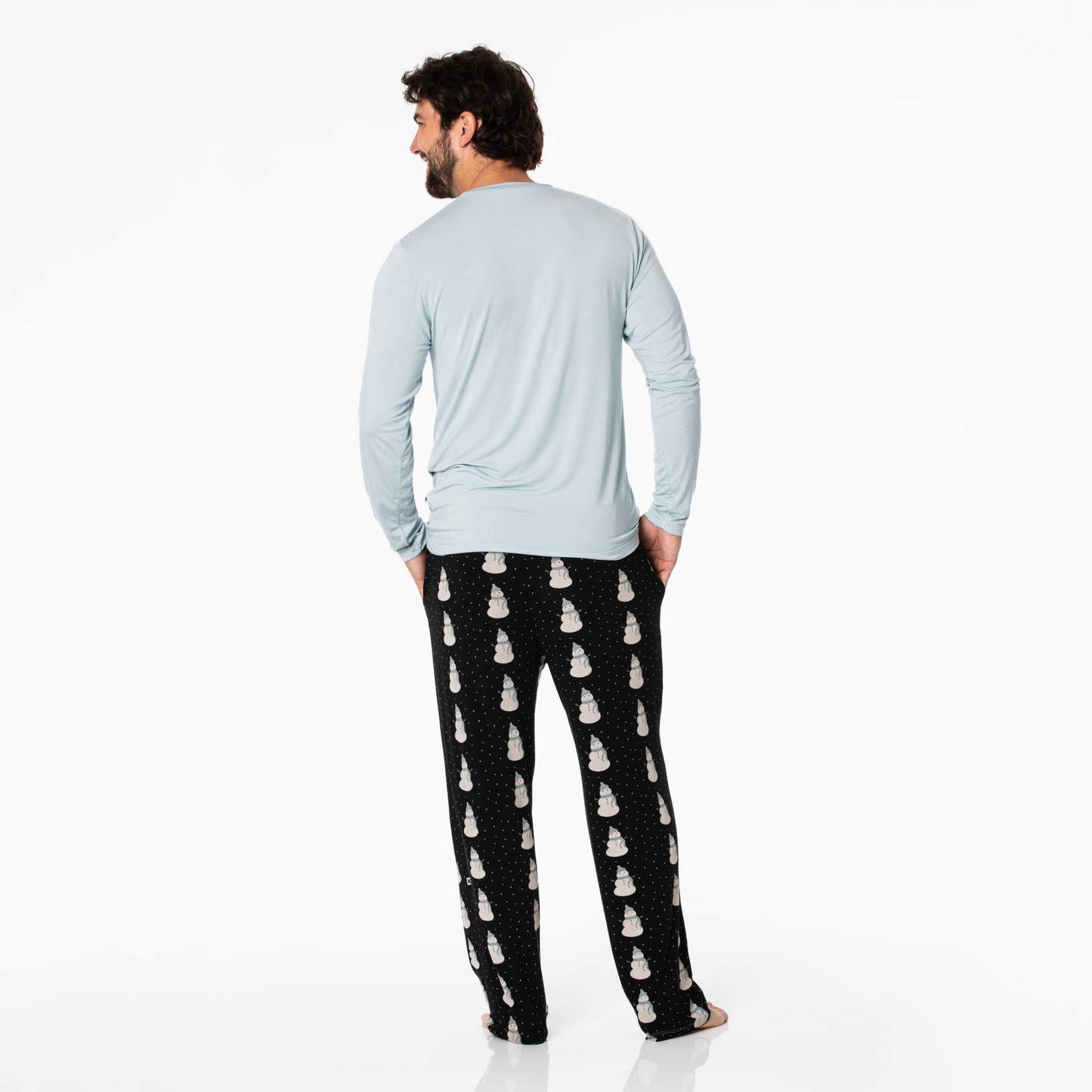 Kickee Pants Men's Print Long Sleeve Pajama Set: Midnight Snowman