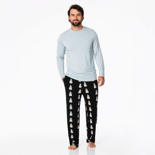 Men's Bamboo Print Long Sleeve Pajama Set: Midnight Snowman