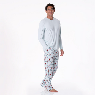 Men's Print Pajama Pants in Illusion Blue Holiday Sharks