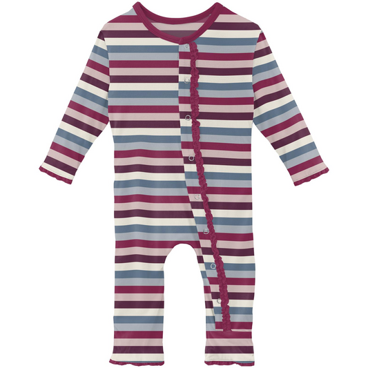 Kickee Pants Print Muffin Ruffle Coverall with Snaps: Jingle Bell Stripe