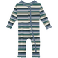 Bamboo Print Muffin Ruffle Coverall with Snaps: Snowy Stripe