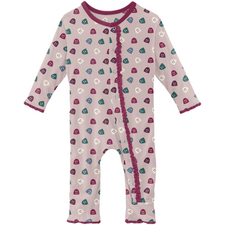 Bamboo Print Muffin Ruffle Coverall with Snaps: Baby Rose Happy Gumdrops