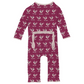 Bamboo Print Muffin Ruffle Coverall with Snaps: Berry Ski Birds