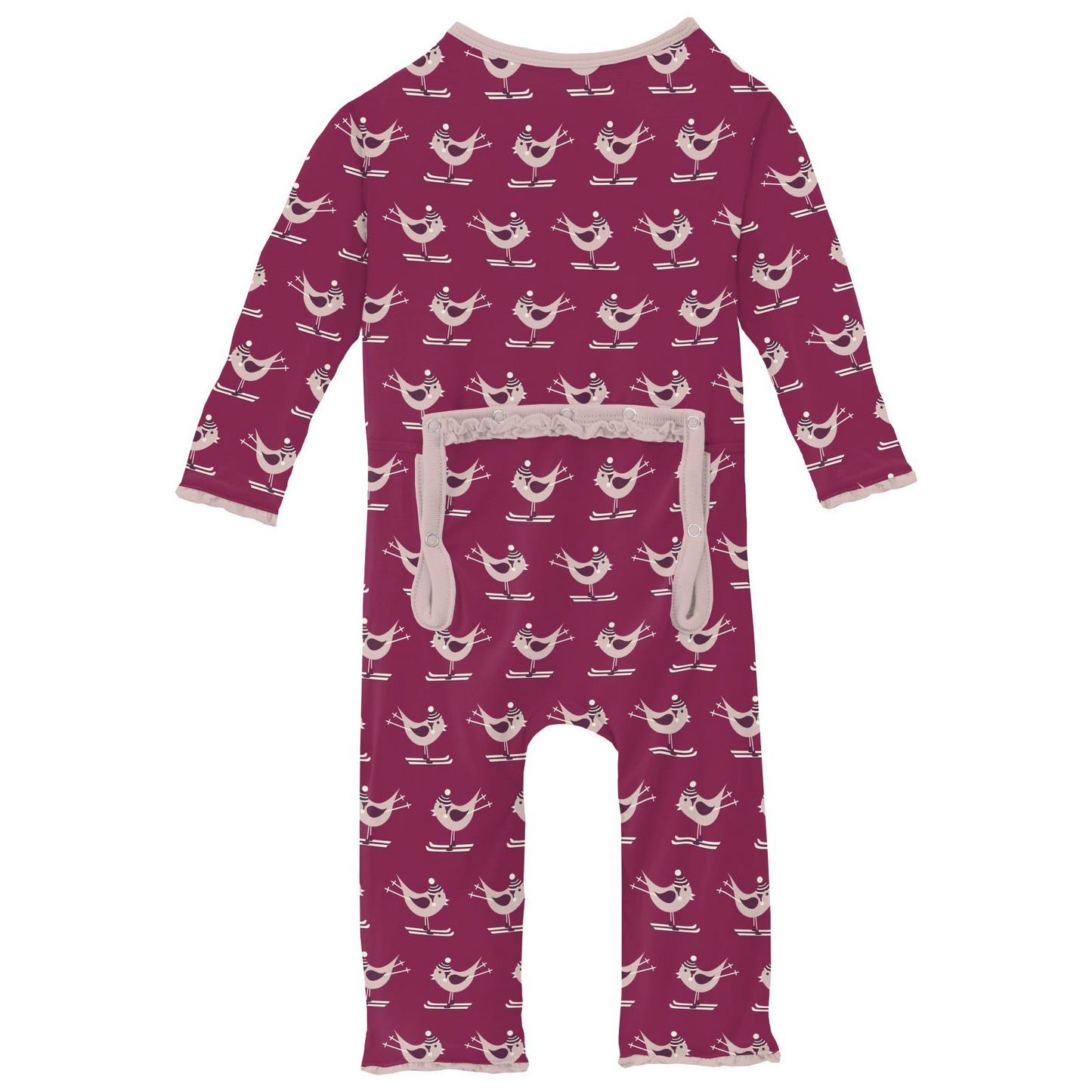 Kickee Pants Print Muffin Ruffle Coverall with Snaps: Berry Ski Birds