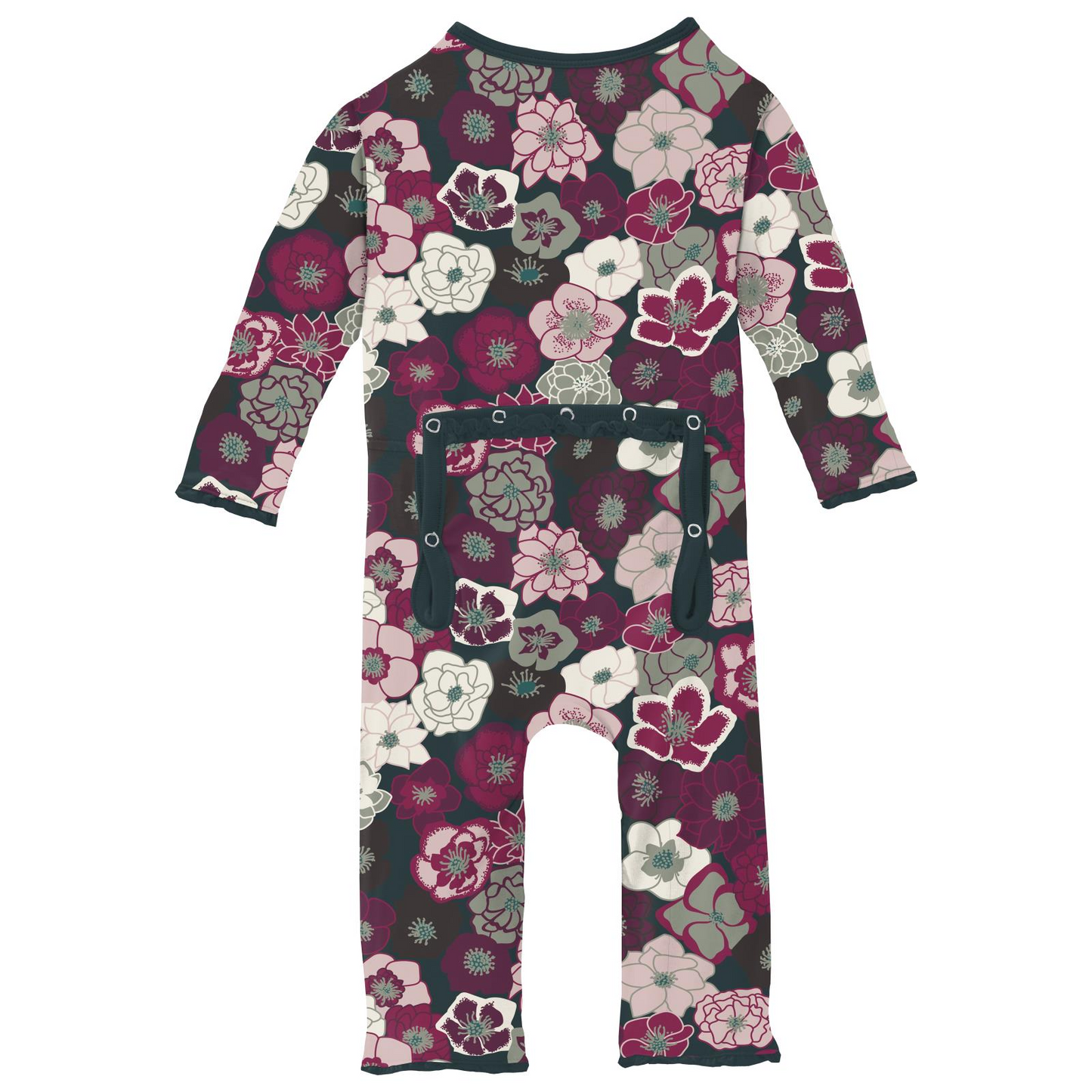Kickee Pants Print Muffin Ruffle Coverall with Snaps: Hellebores