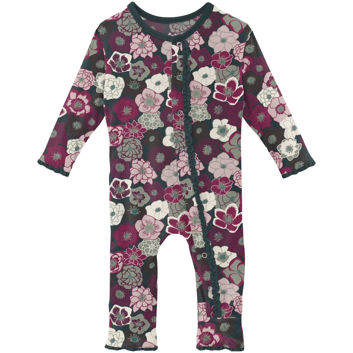 Kickee Pants Print Muffin Ruffle Coverall with Snaps: Hellebores