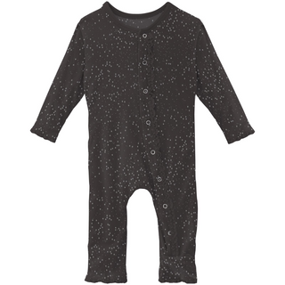 Bamboo Print Muffin Ruffle Coverall with Snaps: Midnight Foil Constellations