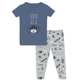 Short Sleeve Graphic Tee Pajama Set in Dove Bugs