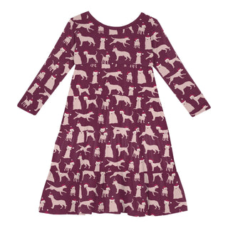 Long Sleeve Tiered Dress in Melody Santa Dogs