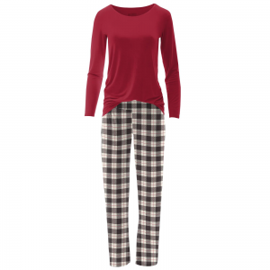Kickee Pants Women's Print Long Sleeve Loosey Goosey Tee & Pajama Pants Set: Midnight Holiday Plaid
