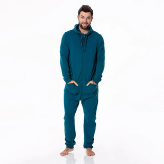 Adult Bamboo Fleece Jumpsuit with Hood: Peacock