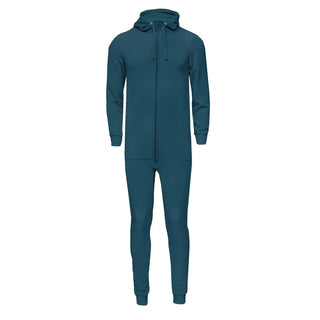 Adult Bamboo Fleece Jumpsuit with Hood: Peacock