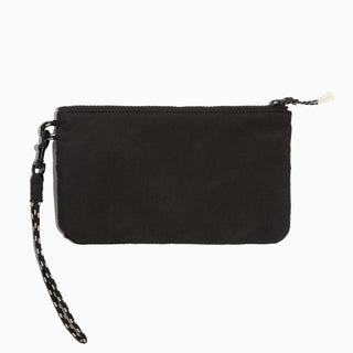 Black wristlet with a strap on a white background