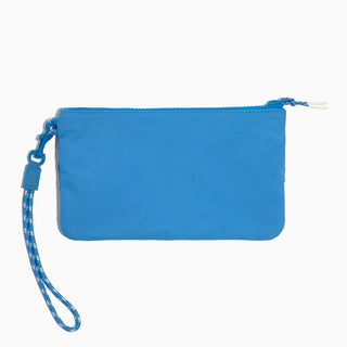 Blue pouch with a strap on a white background