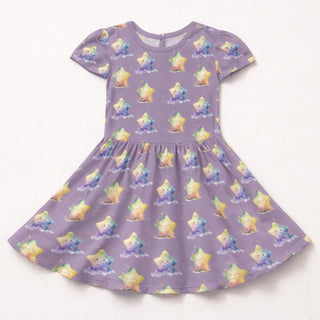 Flutter Sleeve Twirl Dress with Pockets in Rainbow Stars