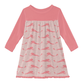 Print Classic Long Sleeve Swing Dress: Baby Rose Mermaid