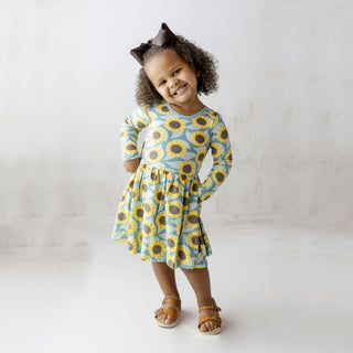 Long Sleeve Swing Dress in Stormy Sea Sunflower