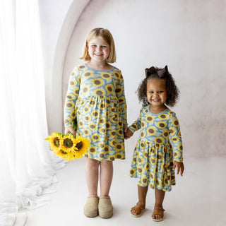 Long Sleeve Swing Dress in Stormy Sea Sunflower
