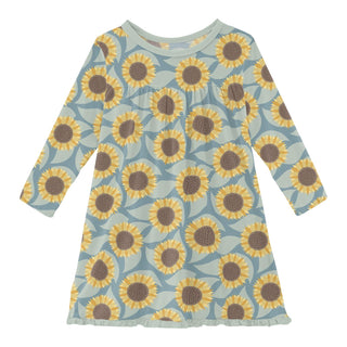 Long Sleeve Swing Dress in Stormy Sea Sunflower