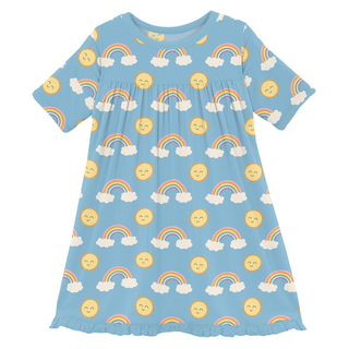 Print Classic Short Sleeve Swing Dress Sunshine and Rainbows