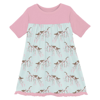 Classic Short Sleeve Swing Dress Fresh Air Bird Branch