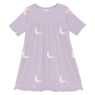 Print Classic Short Sleeve Swing Dress Thistle Starry Sky & Moon