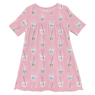 Print Classic Short Sleeve Swing Dress Cake Pop Boba