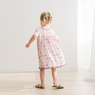 Short Sleeve Swing Dress in Shrinking Violet Balloon Dogs