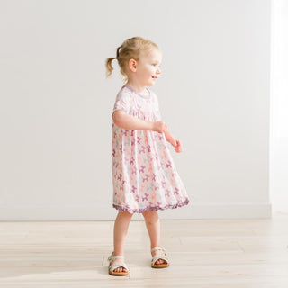 Short Sleeve Swing Dress in Shrinking Violet Balloon Dogs