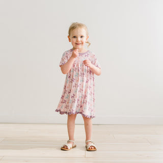 Short Sleeve Swing Dress in Shrinking Violet Balloon Dogs